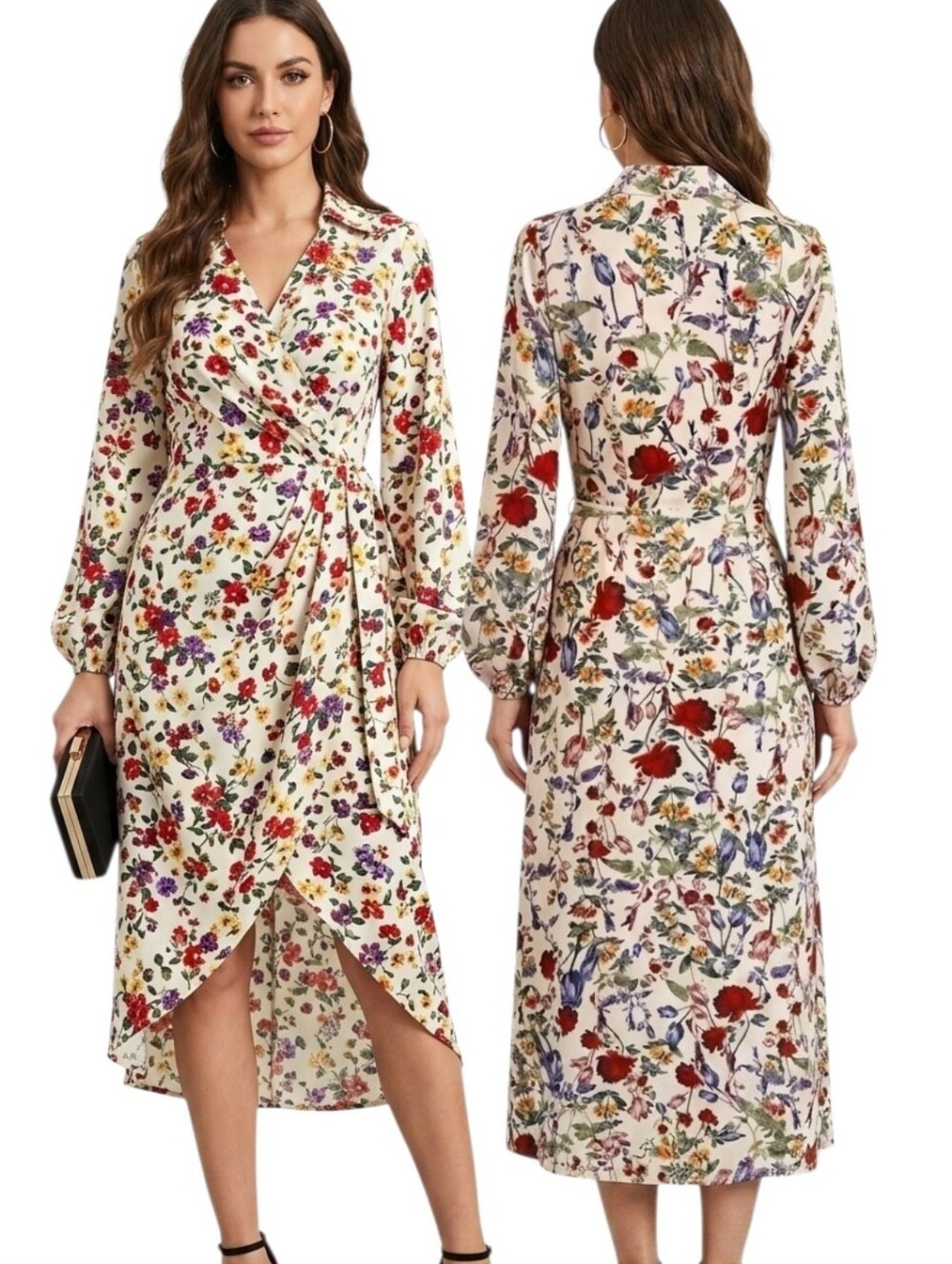 CHELSEA 28 Floral Print Wrap Midi Dress - Size 4